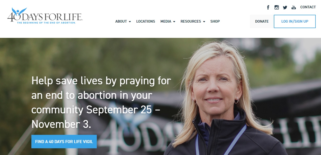 Site do grupo “40 Days for Life”, que coordena campanhas contra o aborto em vários países, incluindo o Brasil