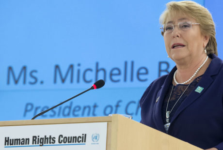 Michelle Bachelet discursa como presidente do Chile em sessão especial do Conselho de Direitos Humanos da ONU em março de 2017. Foto: ONU/Jean-Marc Ferre