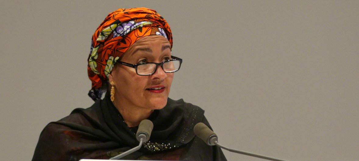 Vice-secretária-geral da ONU, Amina J. Mohammed, discursa no Fórum Mundial de Dados em 22 de outubro de 2018, em Dubai. Foto: IISD/ENB/Kiara Worth