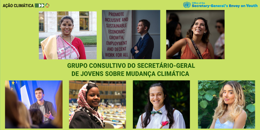 A brasileira Paloma Costa Oliveira (3 da esquerda para a direita) é advogada e defensora de direitos humanos que coordenou as delegações de jovens em várias conferências climáticas.