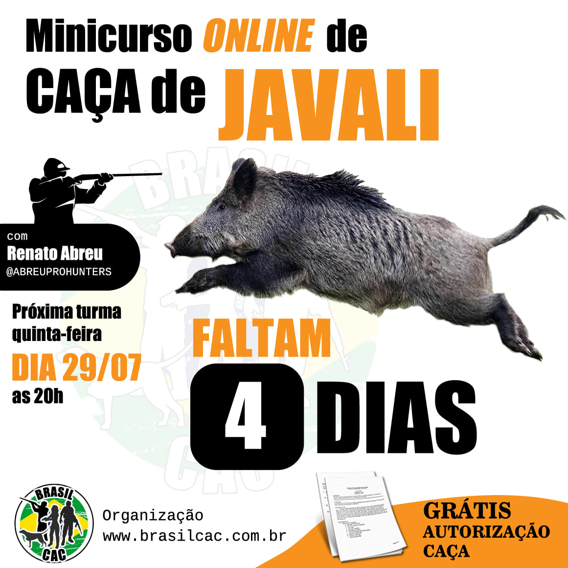 Anúncio de curso de caça de javali da organização Brasil Cac divulgado em grupos de Facebook