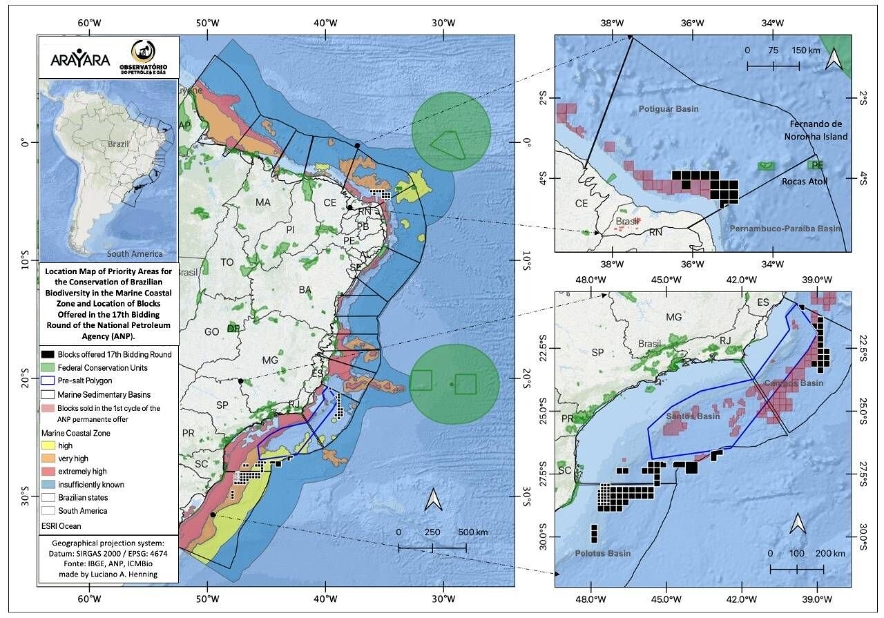 Mapa dos 92 blocos de exploração que serão leiloados hoje pela ANP