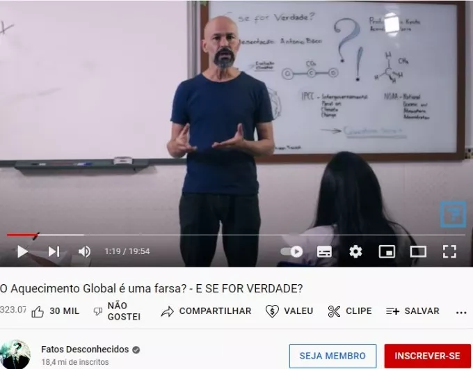 Print do vídeo  “O aquecimento global é uma farsa? E se for verdade?”, do canal Fatos Desconhecidos