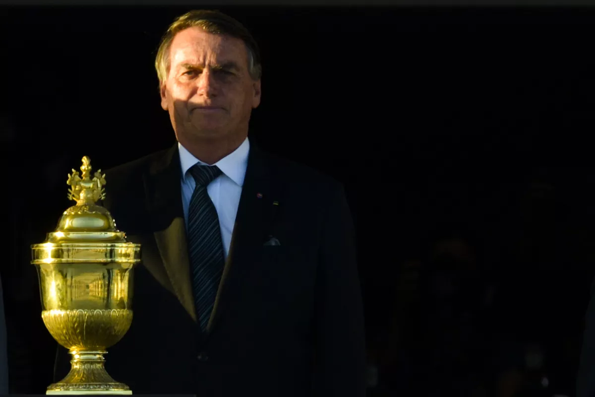 O presidente Jair Bolsonaro durante cerimônia oficial de chegada ao país do coração de Dom Pedro I