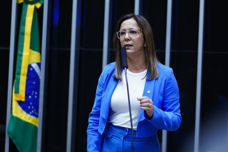 Deputada Delegada Katarina fala ao microfone