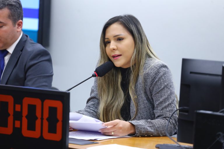 Deputada Andreia Siqueira fala ao microfone