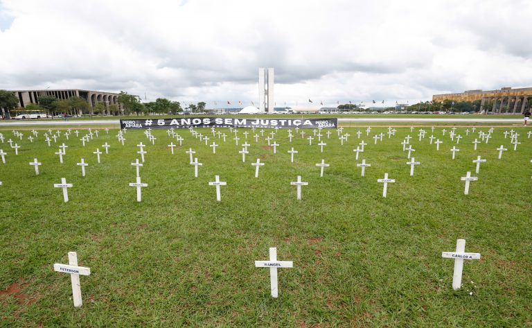 Ato em reivindicação de justiça às mortes ocorridas pelo rompimento da barragem da Vale em Brumadinho (MG).