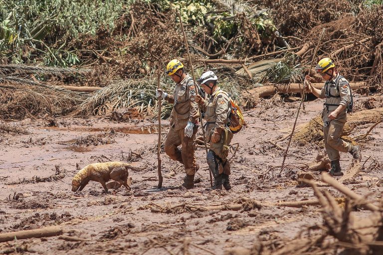 Bombeiros fazem buscas após rompimento de barragem em Brumadinho