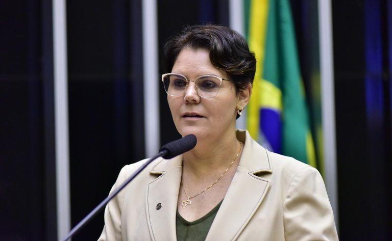 Deputada Coronel Fernanda fala ao microfone