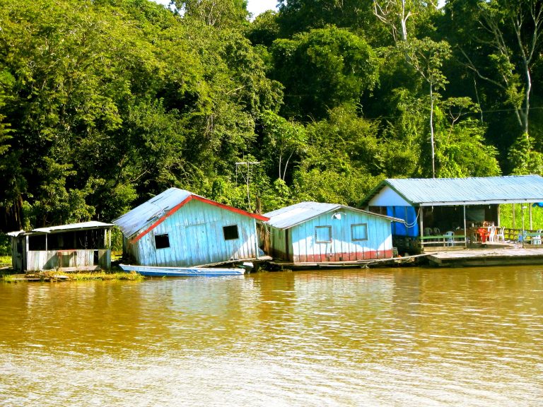 Rio Amazonas em época de enchentes com floresta exuberante ao fundo. Tirada em rios amazônicos perto de Manaus, Amazônia brasileira