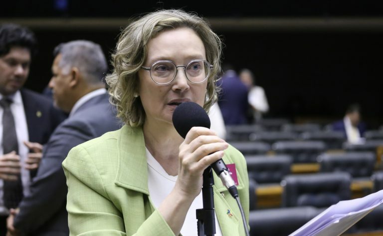 Deputada Maria do Rosário fala ao microfone