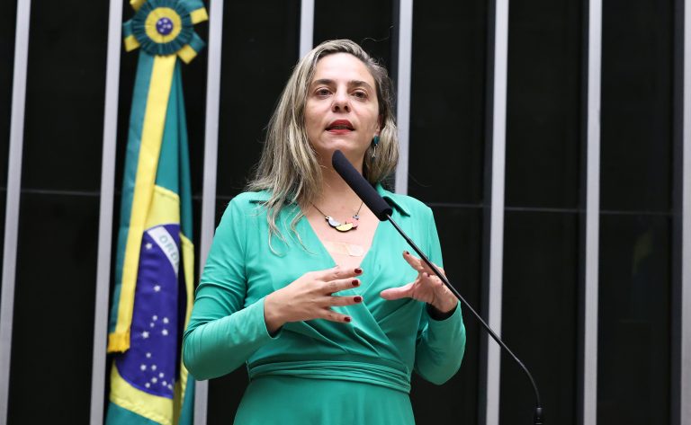 Deputada Fernanda Melchionna fala ao microfone